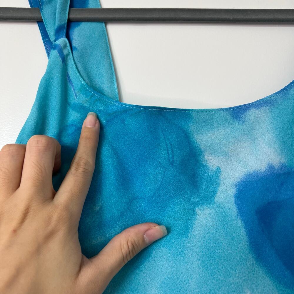 Megan Elisse Blue Watercolor Floral Slip Dress Sz 5‎ Y2K 90s Midi Made in USA - Picture 7 of 11